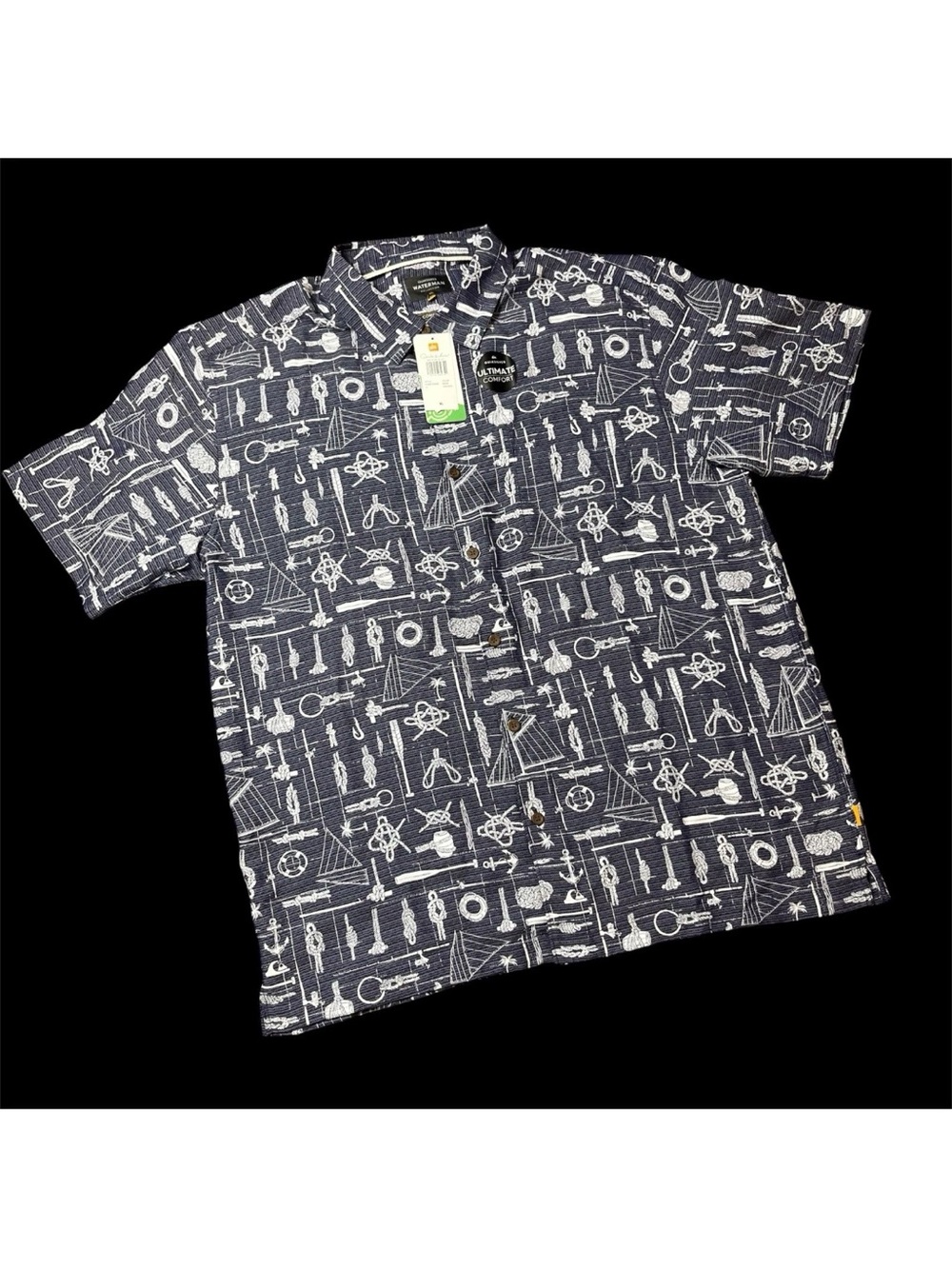 Quiksilver Waterman Collection Knots & Stuff Blue White Button Up Shirt XL